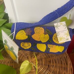 America & Beyond Express Beaded Lemon Shoulder Bag - Blue & Yellow